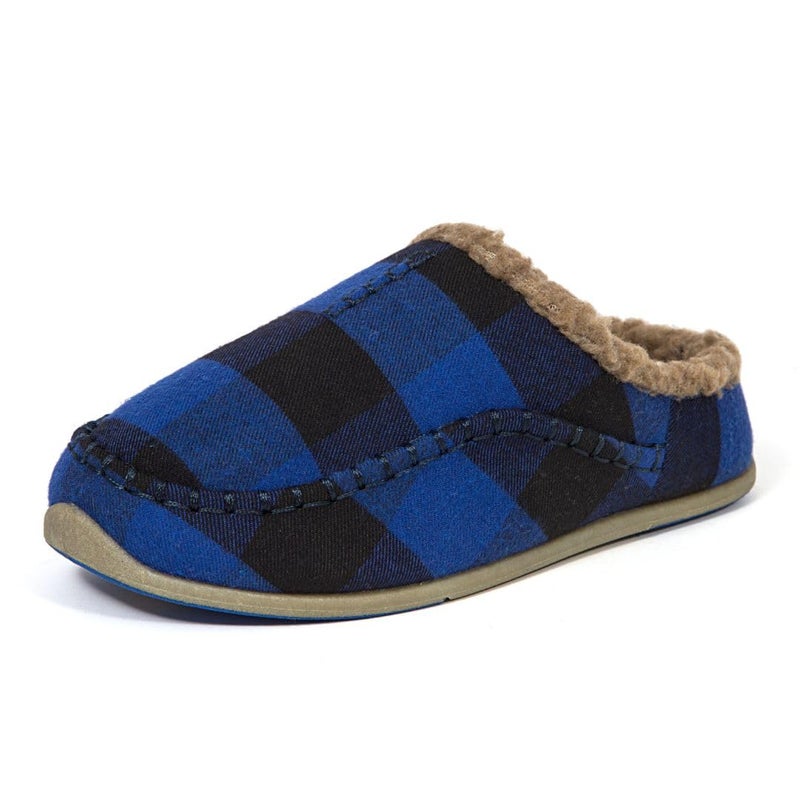 Deer Stags Kids' Lil Nordic Plaid Slipper in Blue/Black / 3 Little Kid - Image 1